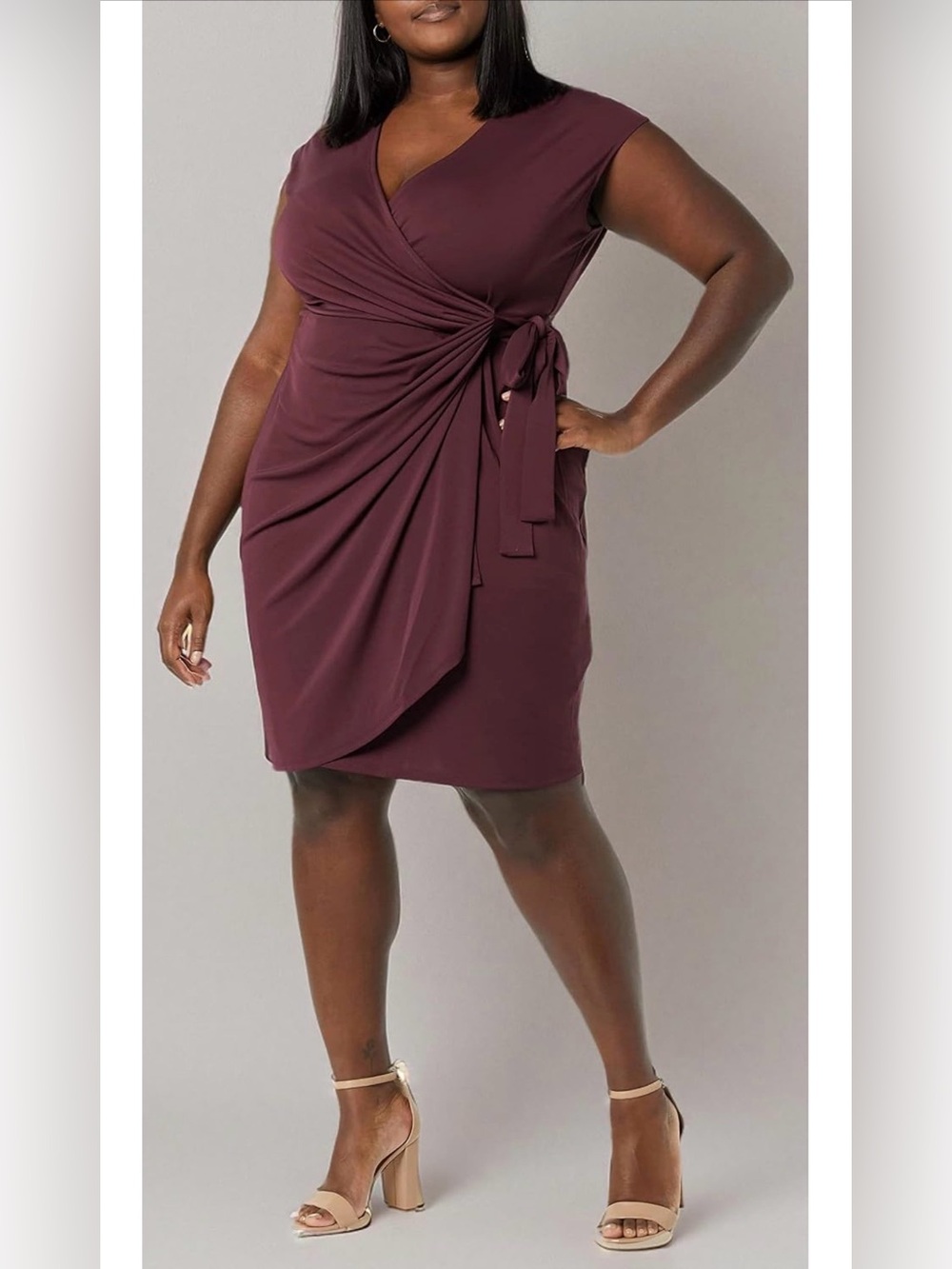 Amazon Essentials Burgundy Wrap-Style Side-Tie Dress